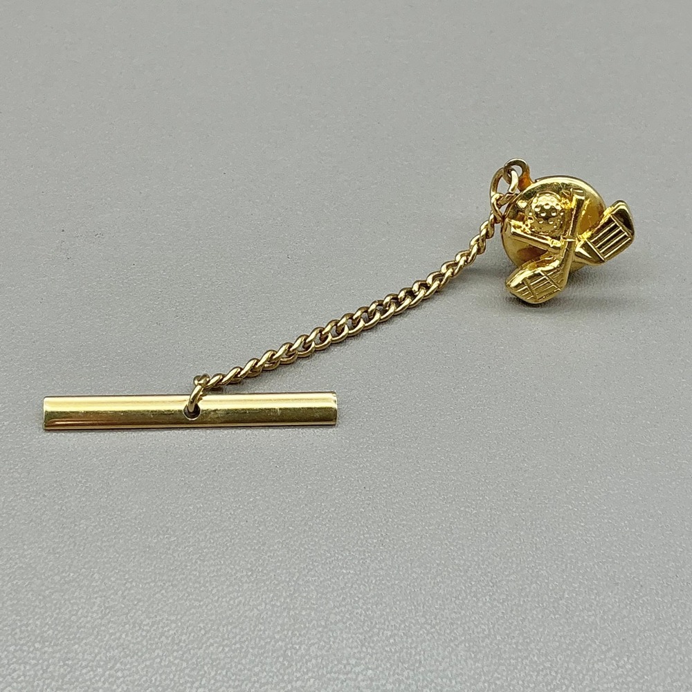 Vintage Gold Tone Golf Tie Pin Tie Tack Chain Bar Men's Novelty Accessory